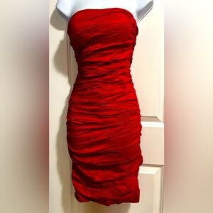 Shoulder less, Red bodycon ruched red dress